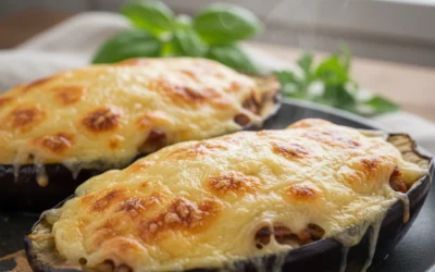 Berenjenas rellenas con picadillo de setas y pollo