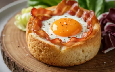 Receta de huevos al horno en cestita de pan