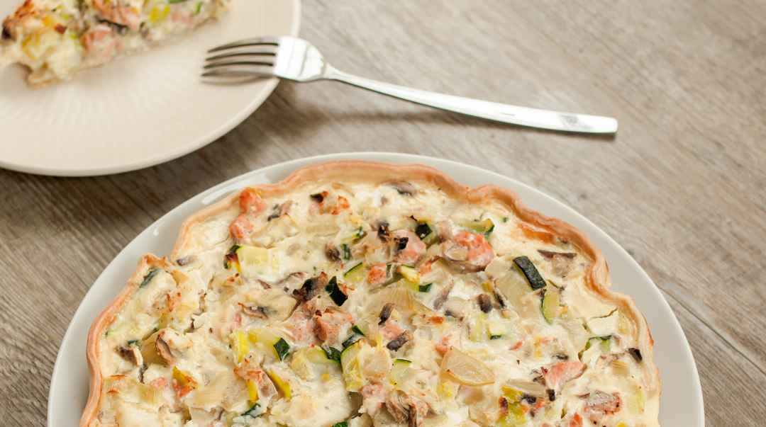 Quiche de salmón y verduras sin lactosa