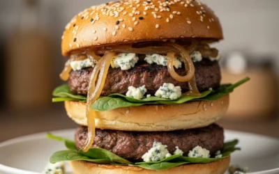 Receta de mini hamburguesas con cebolla confitada y queso azul